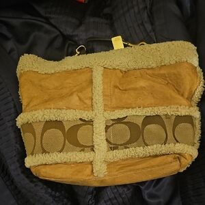 Shearling Trim Tan Designer Tote